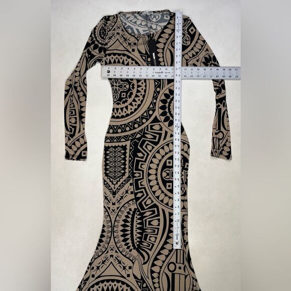 Fashion Nova Eliza Maxi Dress Women Medium Beige Pattern Stretch NWT - Picture 8 of 8